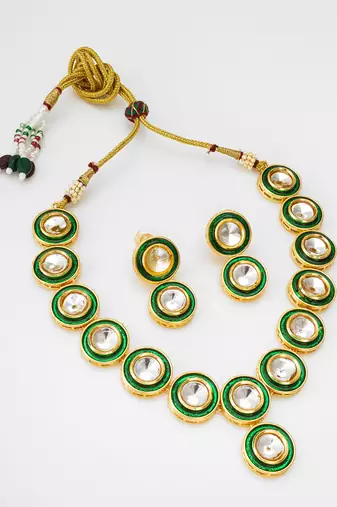 Traditional handmade multicolor kundan set with pair of matching earrings for women and girls