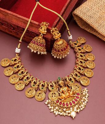 Necklace and Earrings with Laxmi Motif and Elephants 1