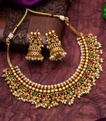 Multicolored Necklace and Jhumka Set with Pink and Green Stones