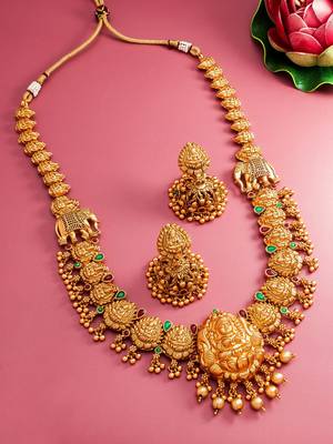 Multicolored Gold-Plated Motif and Elephant Necklace Set 1