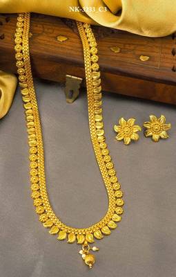 Gold-Plated Leaf Necklace and Flower Earring Set 1