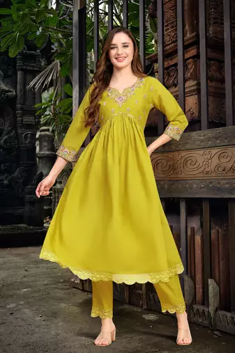 Trendmalls Yellow Satin Silk Embroidery Salwar Suit Set with Floral Printed Dupatta for Women