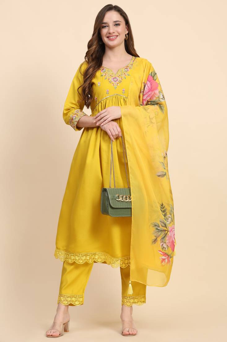 Yellow Lining Silk Pant Salwar Suit