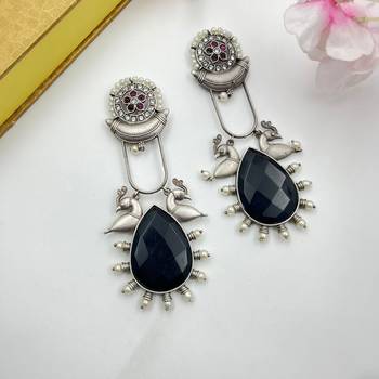 Bird stone oxidised long dangler earrings  1