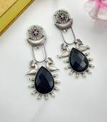 Bird stone oxidised long dangler earrings 