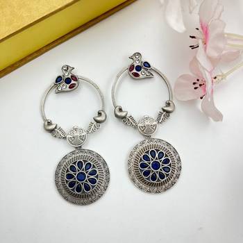 Trendy indian handmade oxidized silver plated earrings beautiful long danglers for women unique boho tribal jewelry 1