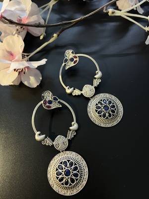 Trendy indian handmade oxidized silver plated earrings beautiful long danglers for women unique boho tribal jewelry 2