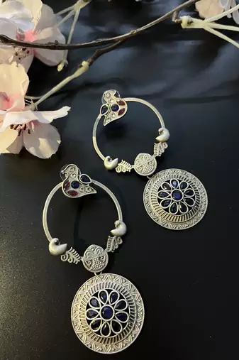 Trendy indian handmade oxidized silver plated earrings beautiful long danglers for women unique boho tribal jewelry
