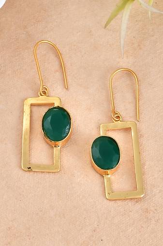 Green stone drop earrings