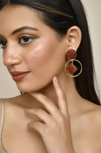Gold plated kundan drop earring