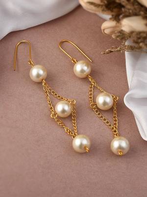 Gold plated pearl drop dangle earrings 1