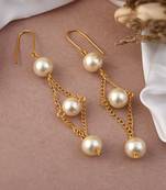 Gold plated pearl drop dangle earrings