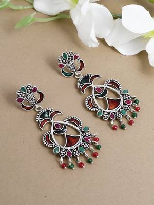 Indian ethnic handpainted oxidized drop earrings for women 1
