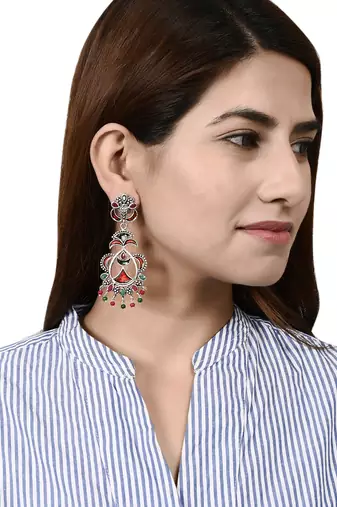 Indian ethnic handpainted oxidized drop earrings for women