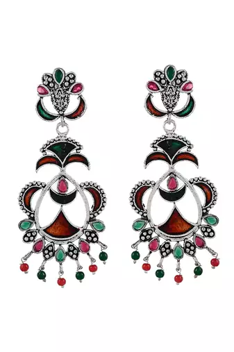Indian ethnic handpainted oxidized drop earrings for women