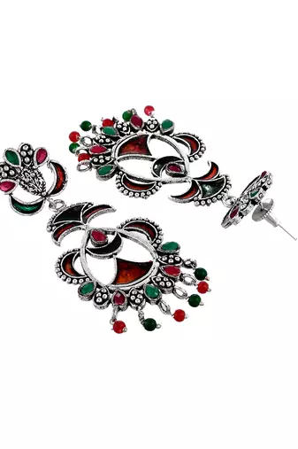 Indian ethnic handpainted oxidized drop earrings for women