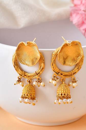 Gold plated handcrafted jhumka earrings