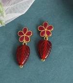 Gold plated red stone floral earrings
