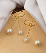 Gold plated knot pearl earrings for women