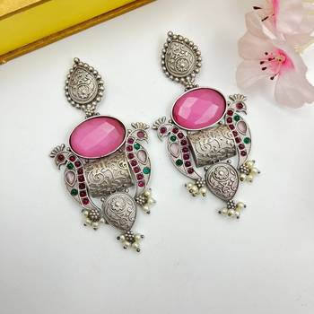 Partywear pink stone dangler earrings for women 1