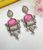 Partywear pink stone dangler earrings for women