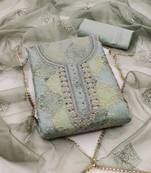 Grey Organza Hand Work Dress Material With Inner