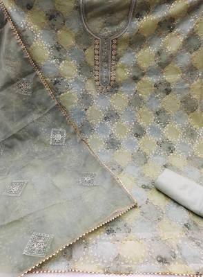 Grey Organza Hand Work Dress Material With Inner 2