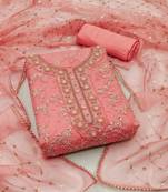 Peach Organza Hand Work Dress Material With Inner