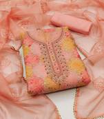 Peach Organza Hand Work Dress Material With Inner