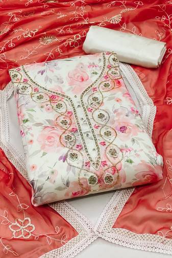 Red Modal Butti With Hand Work Dress Material With Inner