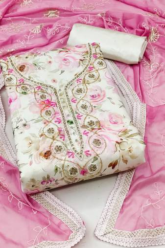 Pink Modal Butti With Hand Work Dress Material With Inner