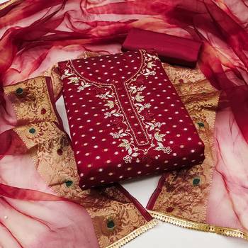 Red Modal Hand Work Dress Material With Inner 1