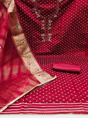Red Modal Hand Work Dress Material With Inner 2