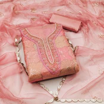 Women'S Peach Organza Dress Material With Inner 1