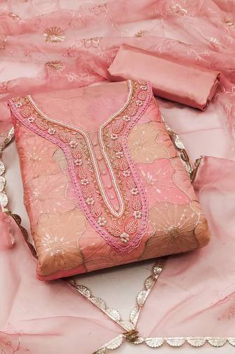 Women'S Peach Organza Dress Material With Inner
