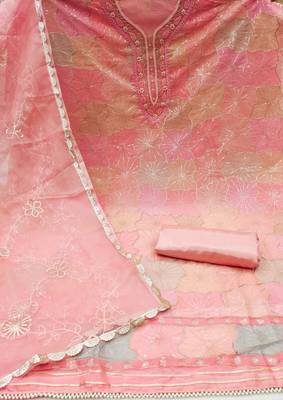 Women'S Peach Organza Dress Material With Inner 2
