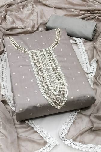 Grey Modal Butti With Hand Work Dress Material With Inner