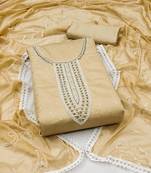 Beige Modal Butti With Hand Work Dress Material With Inner