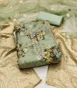 Pista Organza Hand Work Dress Material With Inner