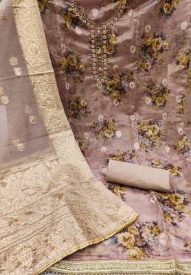 Onion Organza Hand Work Dress Material With Inner 2