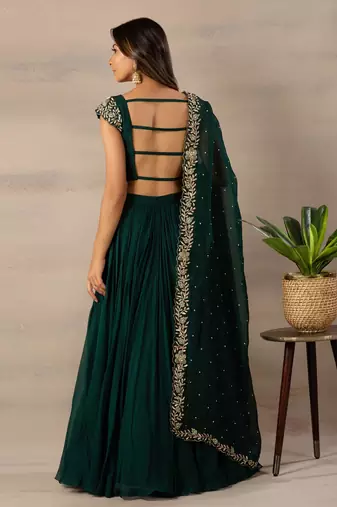 Green Sequin Embroidered Faux Georgette Party wear Semi Stitched  Lehenga choli with Dupatta 