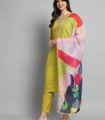  Lemon Gadhwal Viscose Fabric Printed work Straight cut Kurta  Pant and Dupatta Set