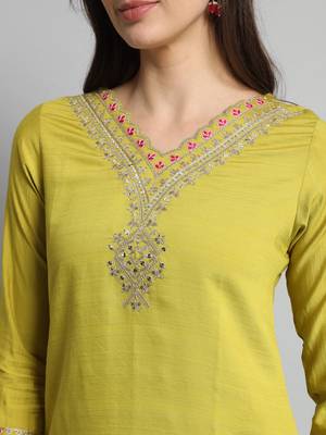  Lemon Gadhwal Viscose Fabric Printed work Straight cut Kurta  Pant and Dupatta Set 3