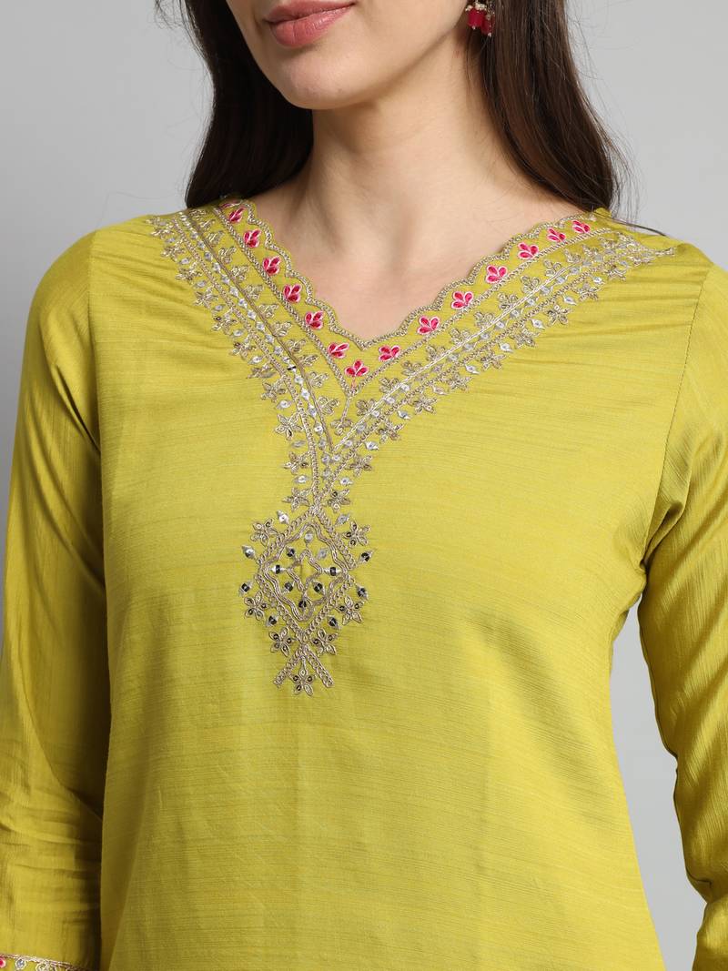  Lemon Gadhwal Viscose Fabric Printed work Straight cut Kurta  Pant and Dupatta Set