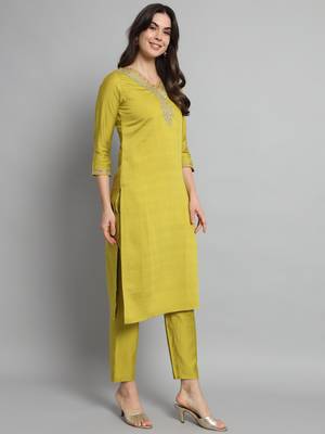  Lemon Gadhwal Viscose Fabric Printed work Straight cut Kurta  Pant and Dupatta Set 5