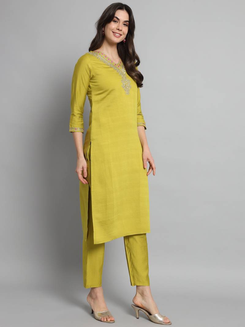  Lemon Gadhwal Viscose Fabric Printed work Straight cut Kurta  Pant and Dupatta Set