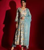   Firoji Rayon Fabric Printed and Embroidered work  Aliya Kurta  Pant and Dupatta Set