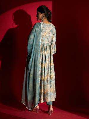   Firoji Rayon Fabric Printed and Embroidered work  Aliya Kurta  Pant and Dupatta Set 2