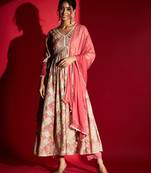  Pink Rayon Fabric Printed and Embroidered work  Aliya Kurta  Pant and Dupatta Set
