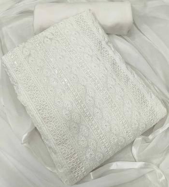 White chikankari embroidered unstitched dress material 1